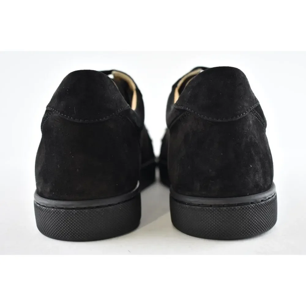 Christian Louboutin Vieira Spikes Flat Black Suede Lace Up Low Top Sneaker 40.5